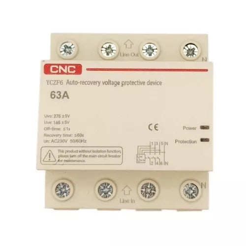 Įtampos apsaugos relė, 3P+N, 63A, 230V, su atsistatymo funkcija