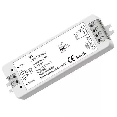 V1 nuolatinės įtampos valdiklis 5-36V, 1x 8A, Push-Dimm