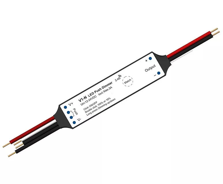 V1-N nuolatinės įtampos valdiklis 12-24V, 1x 3A, Push-Dimm