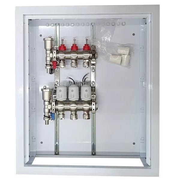 Grindinio šildymo kolektorius 3 kontūrų su terminėmis pavaromis NC AC230V ir debitomačiais